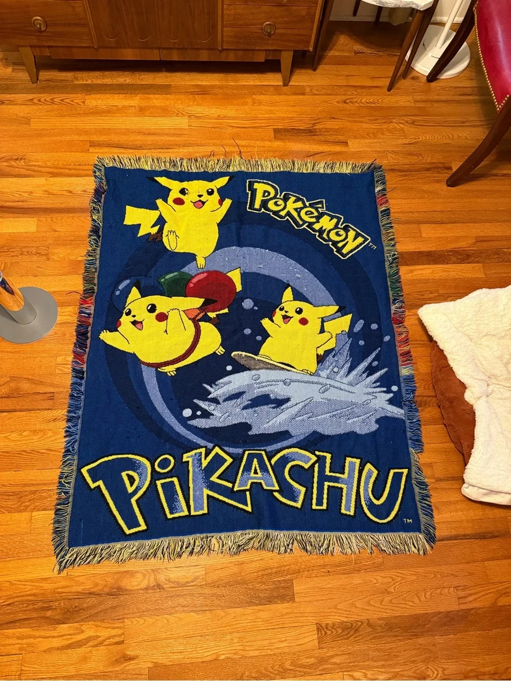 Vintage 90s Pokemon Surfing Pikachu Throw Blanket, Collectible Cards Anime 40x52